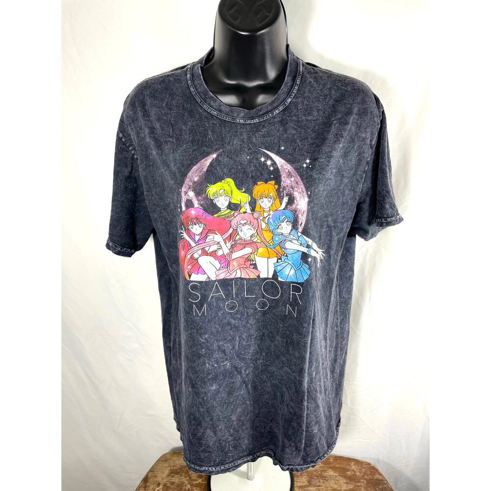 Sailor Moon Anime Modern Graphic Tee Acid Wash Black Size M